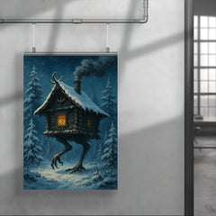 Baba Yaga’s hut stalking through snowy pines poster 4