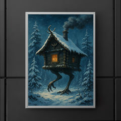 Baba Yaga’s hut stalking through snowy pines poster 5