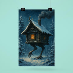 Baba Yaga’s hut stalking through snowy pines poster 6