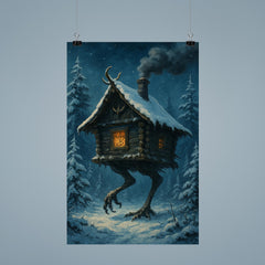 Baba Yaga’s hut stalking through snowy pines poster 9