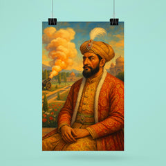 Babur in charbagh with cannon smoke poster 6
