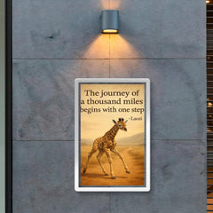 baby giraffe first step journey ahead inspiring quote laozi the journey of a thousand miles begins poster 2