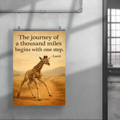 baby giraffe first step journey ahead inspiring quote laozi the journey of a thousand miles begins poster 4