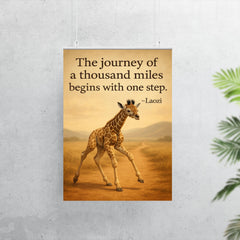 baby giraffe first step journey ahead inspiring quote laozi the journey of a thousand miles begins poster 7