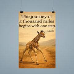 baby giraffe first step journey ahead inspiring quote laozi the journey of a thousand miles begins poster 9