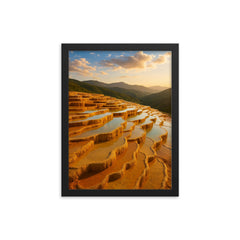Badab e Surt Travertine Terraces Iran framed print on a plain backdrop in size 12"x16".