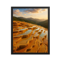 Badab e Surt Travertine Terraces Iran framed print on a plain backdrop in size 16"x20".