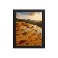 Badab e Surt Travertine Terraces Iran framed print on a plain backdrop in size 8"x10".