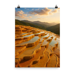 Badab e Surt Travertine Terraces Iran poster on a plain backdrop in size 8"x10".