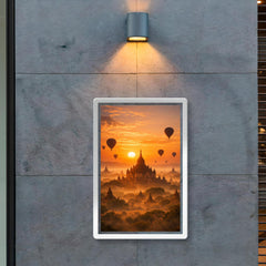 Bagan temple plain at hot air sunrise haze poster 2