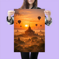 Bagan temple plain at hot air sunrise haze poster 3