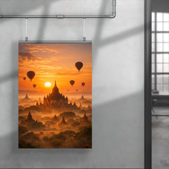 Bagan temple plain at hot air sunrise haze poster 4