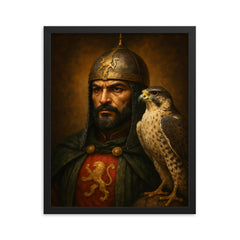 Baibars Mamluk falcon portrait framed print on a plain backdrop in size 16"x20".