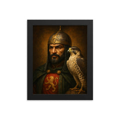 Baibars Mamluk falcon portrait framed print on a plain backdrop in size 8"x10".