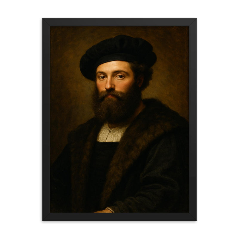 Baldassare Castiglione framed print on a plain backdrop in size 18