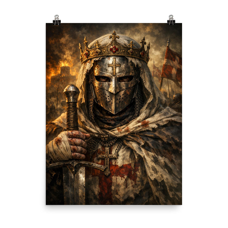 Baldwin IV masked leper king portrait poster on a plain backdrop in size 8