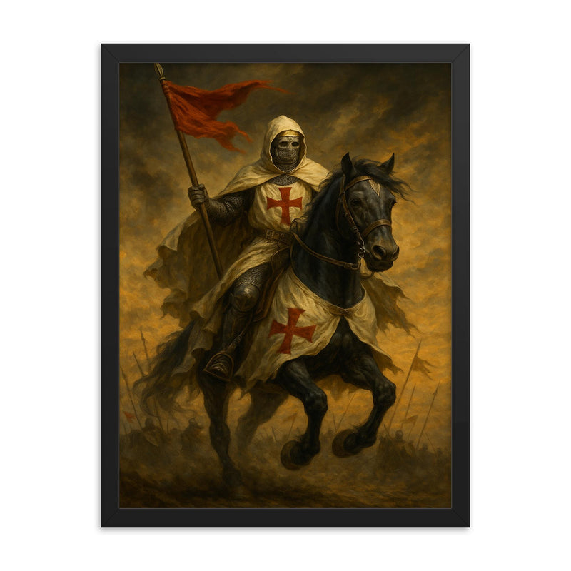 Baldwin IV the Leper King on horseback framed print on a plain backdrop in size 18