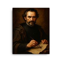 Baltasar Gracián baroque strategist portrait canvas print on a plain backdrop in size 16"x20".