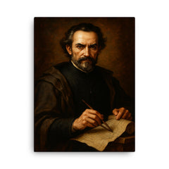 Baltasar Gracián baroque strategist portrait canvas print on a plain backdrop in size 18"x24".