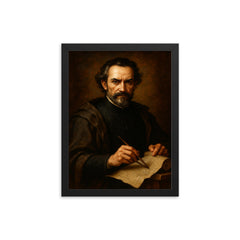 Baltasar Gracián baroque strategist portrait framed print on a plain backdrop in size 12"x16".