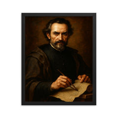 Baltasar Gracián baroque strategist portrait framed print on a plain backdrop in size 16"x20".