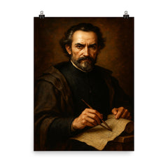 Baltasar Gracián baroque strategist portrait poster on a plain backdrop in size 8"x10".