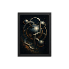 Banach Tarski paradox visualized with impossible spheres framed print on a plain backdrop in size 12"x16".