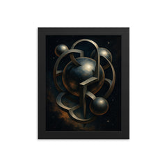 Banach Tarski paradox visualized with impossible spheres framed print on a plain backdrop in size 8"x10".