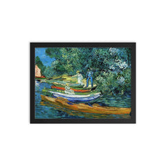 Bank of the Oise at Auvers by Vincent van Gogh, 1890 framed print on a plain backdrop in size 12"x16".