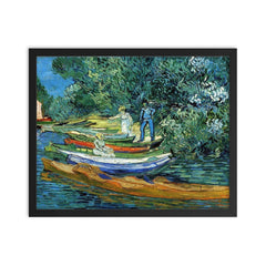 Bank of the Oise at Auvers by Vincent van Gogh, 1890 framed print on a plain backdrop in size 16"x20".