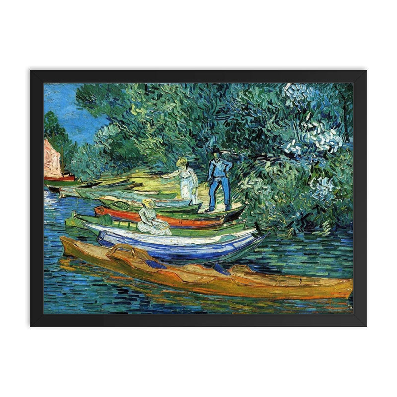 Bank of the Oise at Auvers by Vincent van Gogh, 1890 framed print on a plain backdrop in size 18