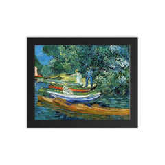 Bank of the Oise at Auvers by Vincent van Gogh, 1890 framed print on a plain backdrop in size 8"x10".