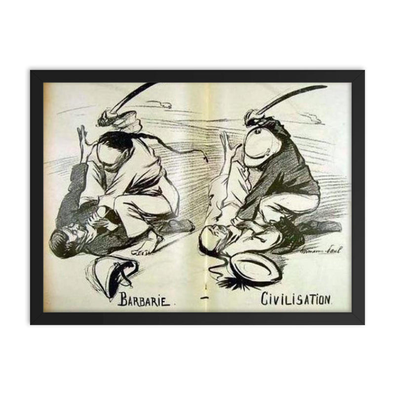 Barbarity vs Civilisation by René Georges Hermann-Paul, 1899 framed print on a plain backdrop in size 18