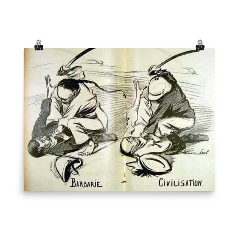 Barbarity vs Civilisation by René Georges Hermann-Paul, 1899 poster on a plain backdrop in size 8