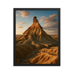 Bardenas Reales Badlands Spain framed print on a plain backdrop in size 16"x20".
