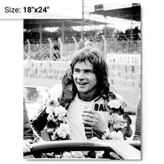 Barry Sheene metal print on a plain backdrop in size 18"x24".