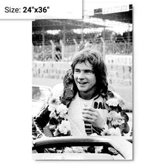 Barry Sheene metal print on a plain backdrop in size 24"x36".