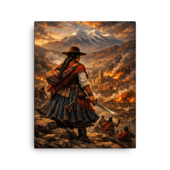 Bartolina Sisa overlooking besieged La Paz canvas print on a plain backdrop in size 16"x20".