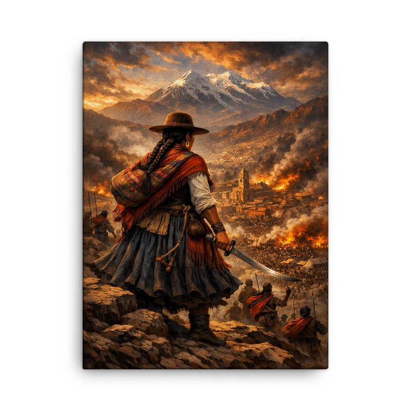 Bartolina Sisa overlooking besieged La Paz canvas print on a plain backdrop in size 18