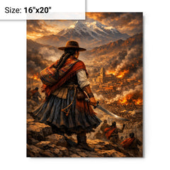 Bartolina Sisa overlooking besieged La Paz metal print on a plain backdrop in size 16"x20".