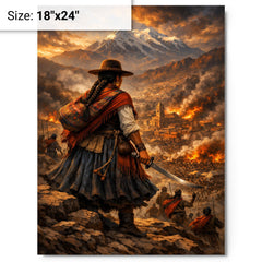 Bartolina Sisa overlooking besieged La Paz metal print on a plain backdrop in size 18"x24".