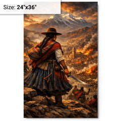 Bartolina Sisa overlooking besieged La Paz metal print on a plain backdrop in size 24"x36".