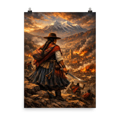 Bartolina Sisa overlooking besieged La Paz poster on a plain backdrop in size 8"x10".