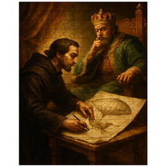 Bartolomeu de Gusmao sketching flying machine before king jigsaw puzzle