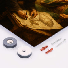 Bartolomeu de Gusmao sketching flying machine before king metal print mockup