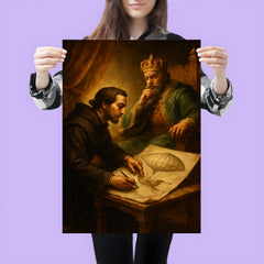 Bartolomeu de Gusmao sketching flying machine before king poster 3