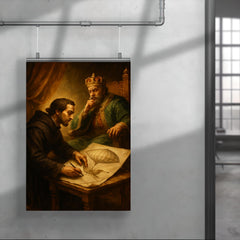 Bartolomeu de Gusmao sketching flying machine before king poster 4