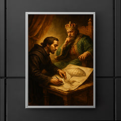 Bartolomeu de Gusmao sketching flying machine before king poster 5
