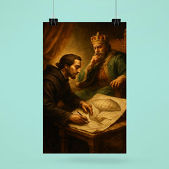 Bartolomeu de Gusmao sketching flying machine before king poster 6