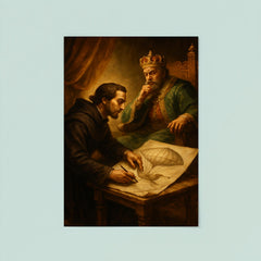 Bartolomeu de Gusmao sketching flying machine before king poster 8